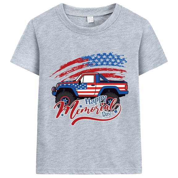 FEDPOP Boys 4th of July Shirts Truck T-Shirts Kids Patriotic Tops Tees 5T