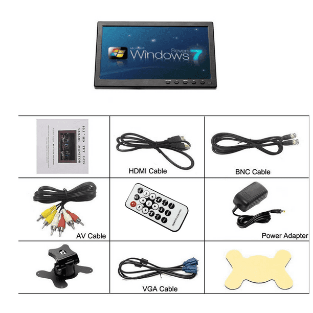 Moniteur HD 10,1 pour mini TV et écran d'ordinateur Écran couleur LCD TFT  pour caméra de recul de voiture et système de sécurité domestique  Haut-parleur intégré Prise en charge BNC/AVI/VGA/HDMI 