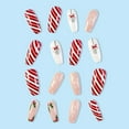 thumbnail image 2 of 24 Pcs Christmas Press on Nails Long Glue on Nails Set Christmas Fake Nails with Red White Stripe Snowflake Designs Glossy Coffin Acrylic Nails Winter Xmas False Nail for Women Nail Art Decorations, 2 of 7