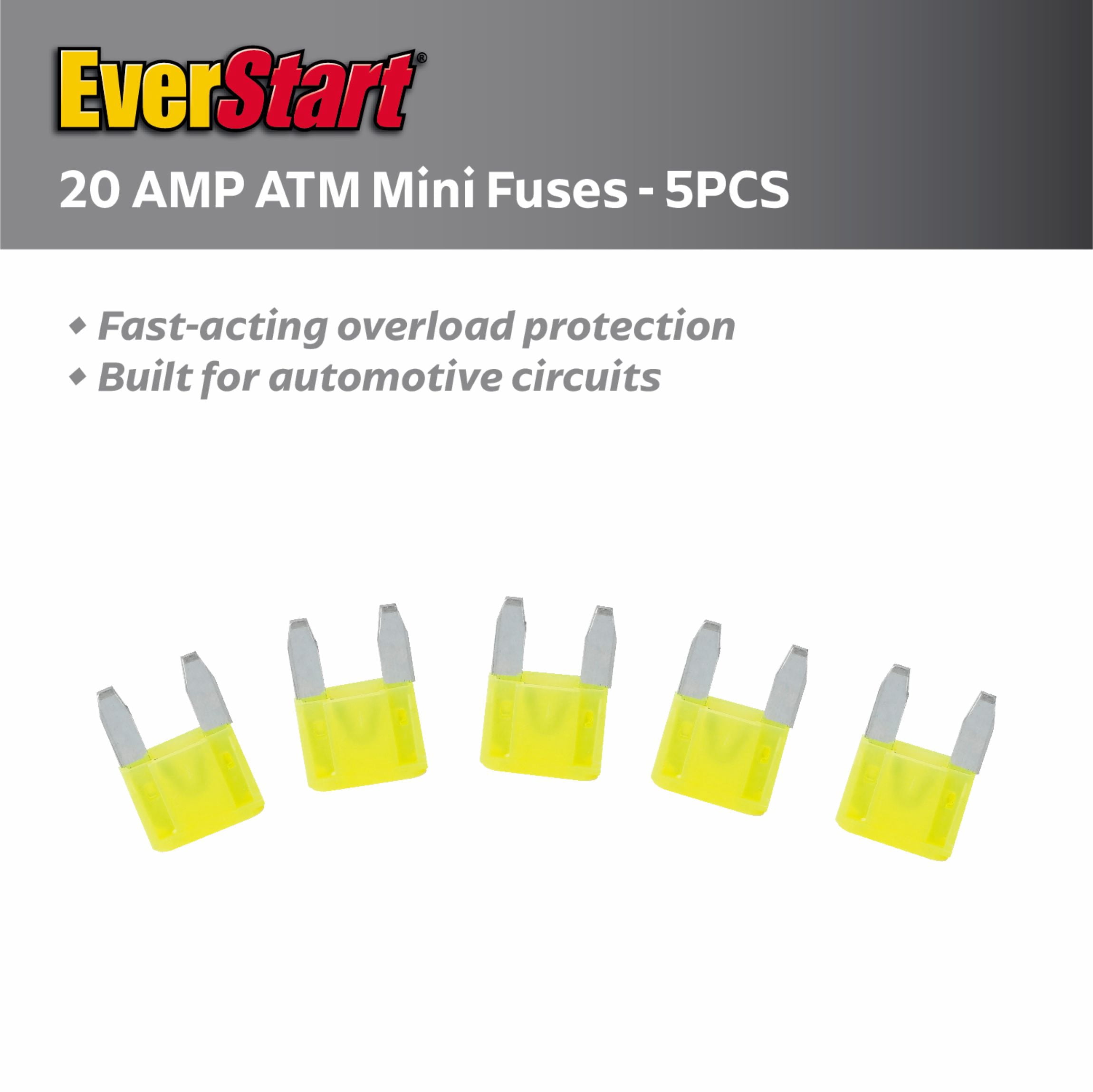 EverStart 20 Amp ATM Mini Blade Fuses, UL Listed Automotive and Marine Fuses, 5 pack