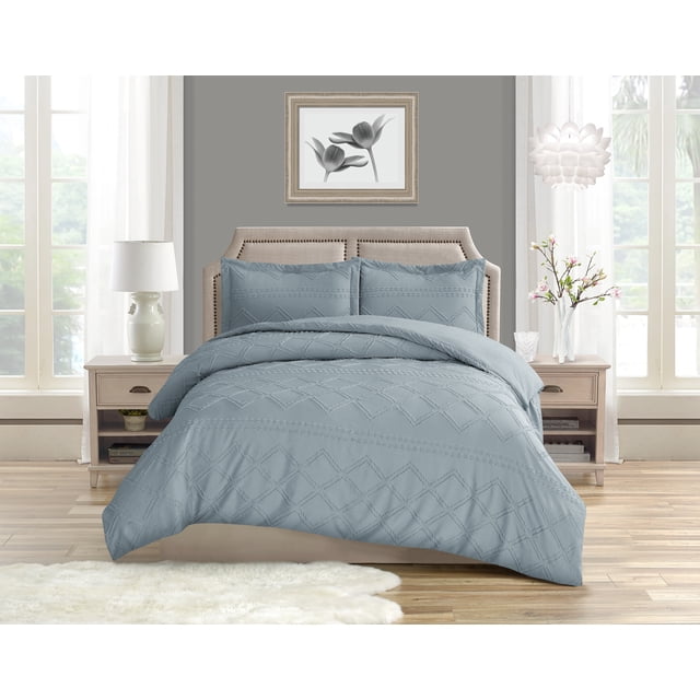 Ensemble de housse de couette à texture douce à motif losange Swift Home, literie toutes saisons avec fermeture éclair, avec taies d’oreiller, king, bleu