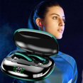 thumbnail image 1 of Auriculares inalámbricos impermeables Micrófono incorporado con estuche de carga Pantalla LED de batería Baja latencia para juegos ejercicio - Verde, 1 of 8