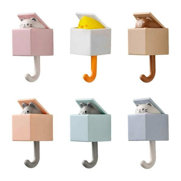 6Pcs Multifunctional Cartoon Animal Hook Adorable Cartoon Animal Hooks Easy Install Wall Hangers for Bags and Hats