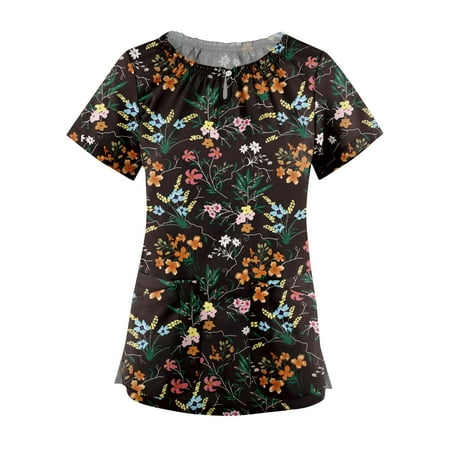 

Scrubs For Women Tops White Summer Shirts Crew Neck Short Sleeve Trendy Graphic Workwear With Pocket Nurse Uniforms Women