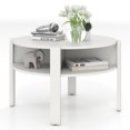 thumbnail image 1 of Patiojoy Table Basse Ronde avec 4 Compartiments Latéraux Table Basse Circulaire à 2 Niveaux Blanc, 1 of 8