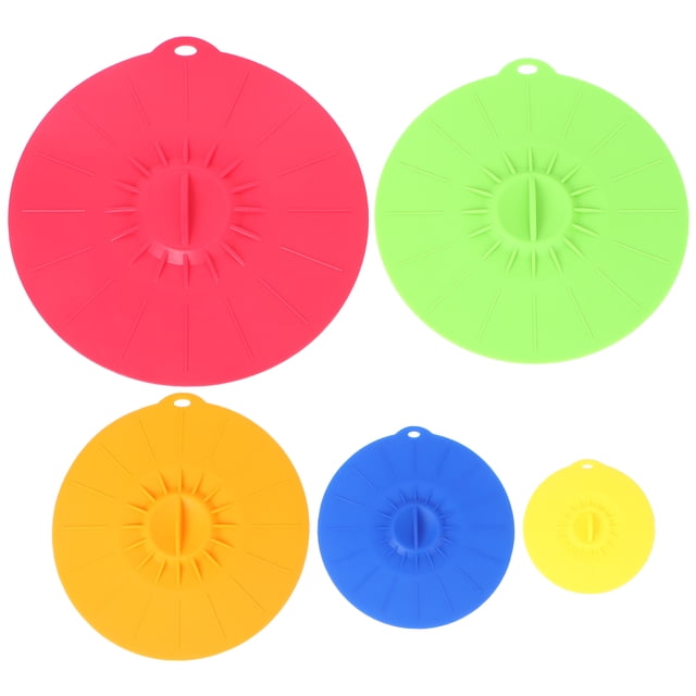 silicone lids 5pcs Reusable Silicone Dustproof Lids Food Covers Bowl Cup Wrap for Keeping Food Fresh(Assorted Color 1)