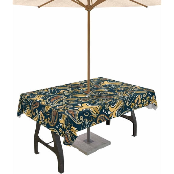 Outdoor Tablecloth with Umbrella Hole and Zipper 60 x 84 Inch Table Cover for Rectangular Tables Waterproof Tabletop Collection for Patio Garden Picnic Camping