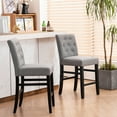 thumbnail image 5 of Homy Grigio Gray Fabric Tufted Modern Upholstered 24 inch Bar Stools with Full Back and Black Solid Wood Legs sets of 2, 5 of 5