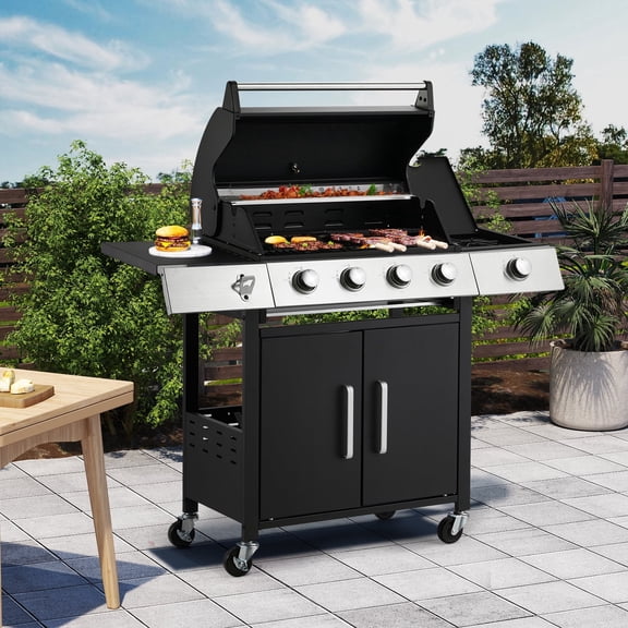 U-HOMY 4-Burner Propane Gas Grill with Side Burner, Outdoor BBQ Grill for Backyard Patio