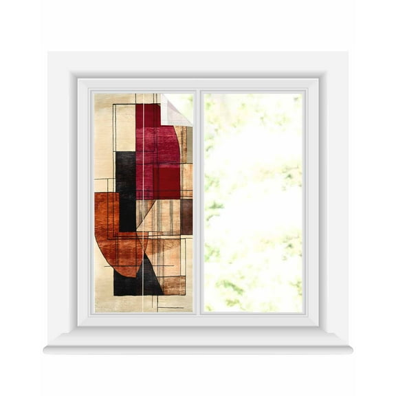 Window Privacy Film Red Beige Geometric Stained Glass Window Film Decorative Sun Block Window Cover Modern Abstract Art Window Clings Static Adhesive Sticker for Bathroom 17.7"x39.3"