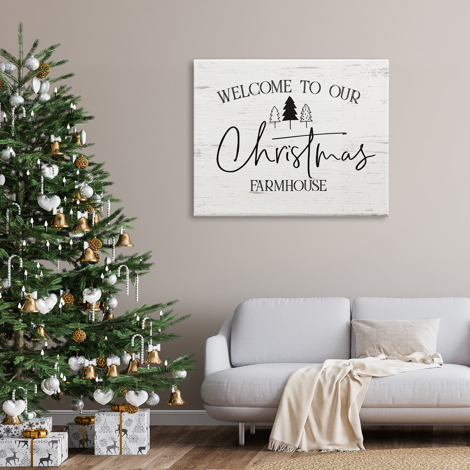 Welcome Christmas Farmhouse Text Rustic Countryside Design Holiday Graphic Art Gallery-Wrapped Canvas Print Wall Art