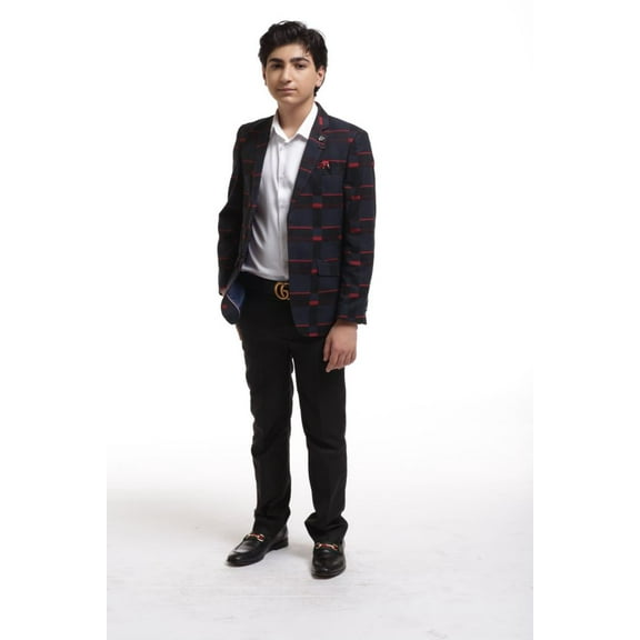 Elie Balleh Black Red Navy Black Plaid Boy's Blazers Sports Coat Jacket