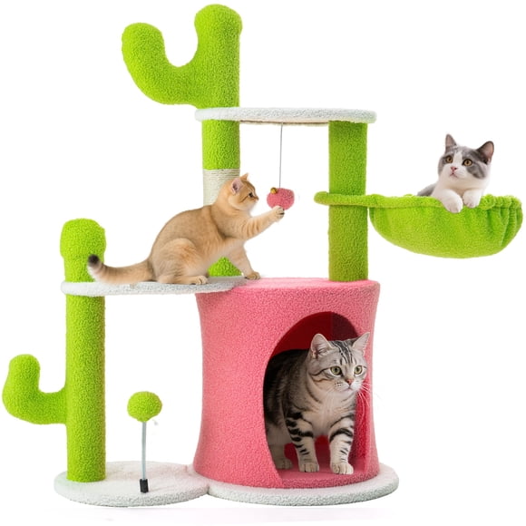 Árbol para Gatos YITAHOME Cactus de 91 cm con 2 Plataformas y Poste Rascador