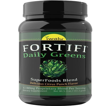 iwalu Fortifi Green Superfood Powder Drink Mix | All-Natural Organic Greens Supplement – Boosts Energy, Supports Wellness, Promotes Detox & Vitality | Citrus Punch Flavor | NSF Certified & USA Made