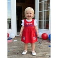 thumbnail image 4 of Cenuakty Toddler Newborn 3M 6M 12M 18M Girls 4th of July Outfit Ruffled Short Sleeves Rompers and Letter Flag Embroidery Overalls Dress Set Cute Clothes, 4 of 9