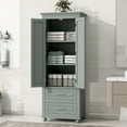 thumbnail image 3 of 62" Tall Storage Cabinet, Modern Multi-Function Large Closet Storage Cabinet with 2 Doors and 2 Drawers, Wood Wardrobe Armoire Closet for Bathroom, Office, Bedroom, Living Room, Grey, 3 of 8