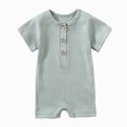 thumbnail image 2 of KPOPLK Baby Boy Polo Striped Rompers Summer Short Sleeve Ribbed Collared Outfit Pajama Infant Clothes 0-24 Months Size 9-12 Months,Light Green, 2 of 4