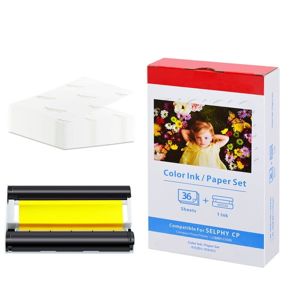 NineLeaf Compatible for Canon Selphy CP1200 CP1300 KP-36IN 1 Color Ink Cartridge and 36 Sheets 4x6 Photo Paper