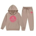 thumbnail image 3 of Girl Outfits Size 7 Graphic Sweatshirts and Sweatpants Track Suit for Girls Fall Winter Clothing Set,Khaki,5-6 Years, 3 of 3