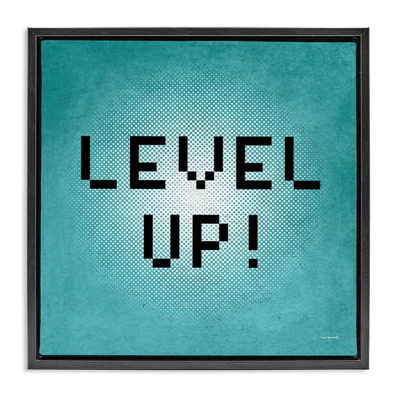 Stupell Industries Contemporary Level Up Vintage Pixels Black Floating Frame Canvas Art, 18 x 18, by Yass Naffas Designs