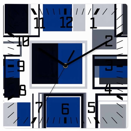 Blue Grey Geometric Wooden Wall Clock Silent Non Ticking, Abstract Art Irregular Contemporary Square Wall Clocks Battery Operated, Decor Clock for Home Office, Living Room, Kitchen, 12 Inch
