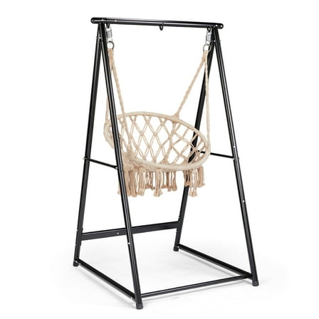 KITRD Outdoor Hammock Stand with Reinforced 4-Corner Base, Double Hooks A-Frame 660LBS Capacity Fits Most Hanging Chairs Black