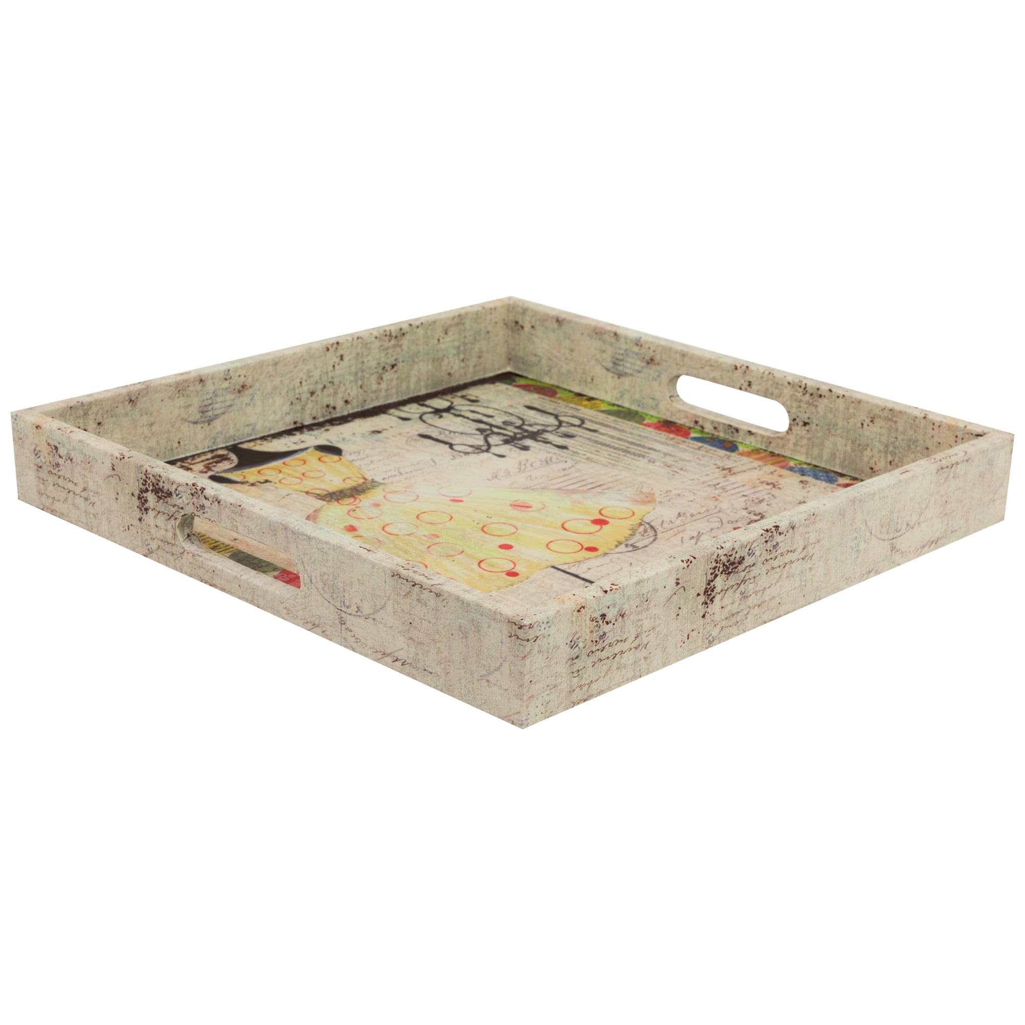 Northlight Set of 3 Vintage-Style Fashion and Dresses Square Wooden Serving Trays - White/Brown