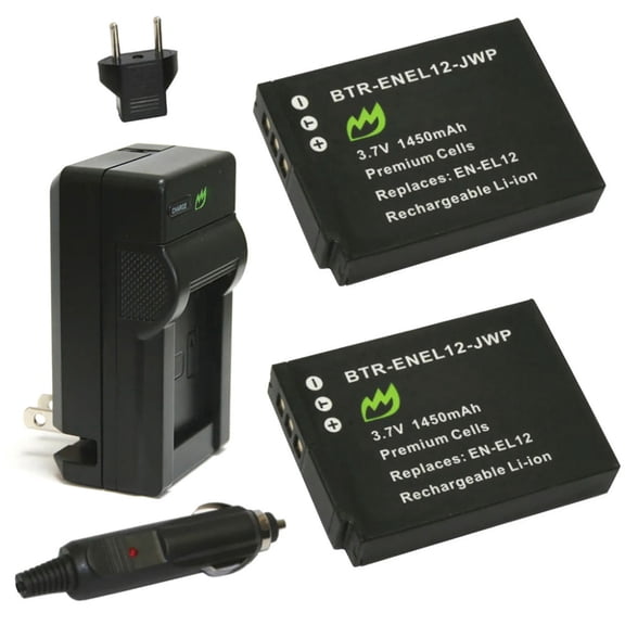 Replacement for Nikon S9300 Battery (2-Pack, 1450mAh) and Charger with Car Adapter