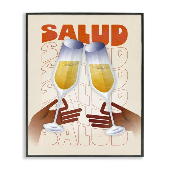 Stupell Industries Salud Cheers Champagne Food & Beverage Painting Black Framed Art Print Wall Art, 11 x 14