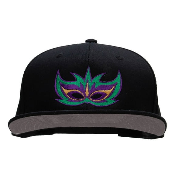 Mardi Gras Festive Mask Superior Cotton Twill Flat Bill Snapback Prostyle Cap - Black OSFM
