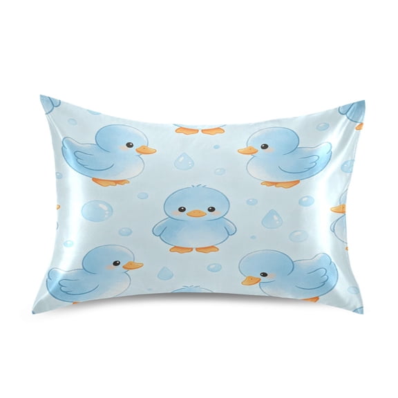 Satin Pillow Case Envelope Pillow Covers Standard Size Soft Pillow Cases for Bedroom, Blue Duck Printed