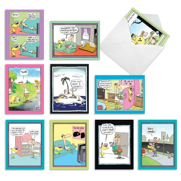 10 Funny All Occasion Blank Note Cards Assorted (4 x 5.12 Inch) - DOGGONE FUNNY MCCOY