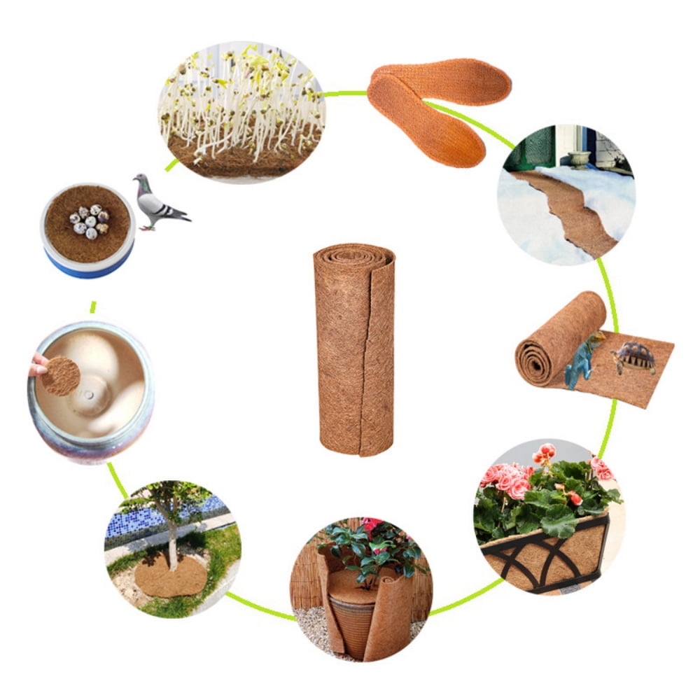 Natural Coconut Mulch Roll for Landscaping 118" L x 7.8“ W Garden Edging Border Mat with 50 Pcs U-Shaped Steel Stakes, Natural Looking Permanent Garden Mulch Barrier for Plants Vegetables & Flowers