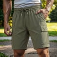 thumbnail image 2 of CONZONE Mens Cargo Shorts Elastic Waist Drawstring Summer Shorts for Men Solid Color Lightweight Loose Fit Outdoor Shorts With Pockets, 2 of 9