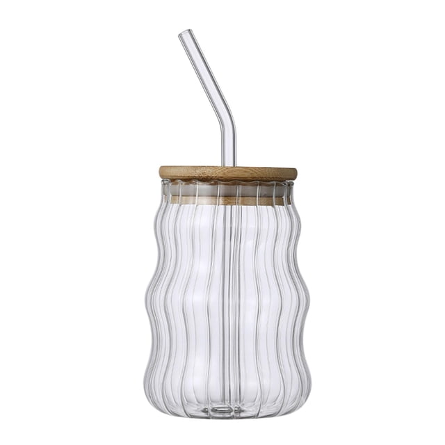 jifeng Creative Glass Jar with Straws Reusable Transparent Drinkware Coffee Cup A