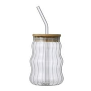 Household Glass Jar with Bamboo Lid Tea Cup Durable Clear Drinkware Water Bottle A
