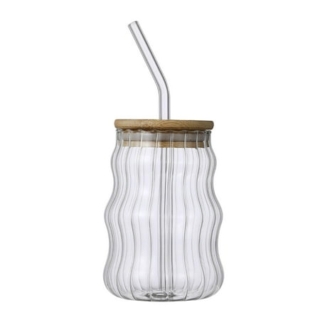 Household Glass Jar with Bamboo Lid Tea Cup Durable Clear Drinkware Water Bottle A
