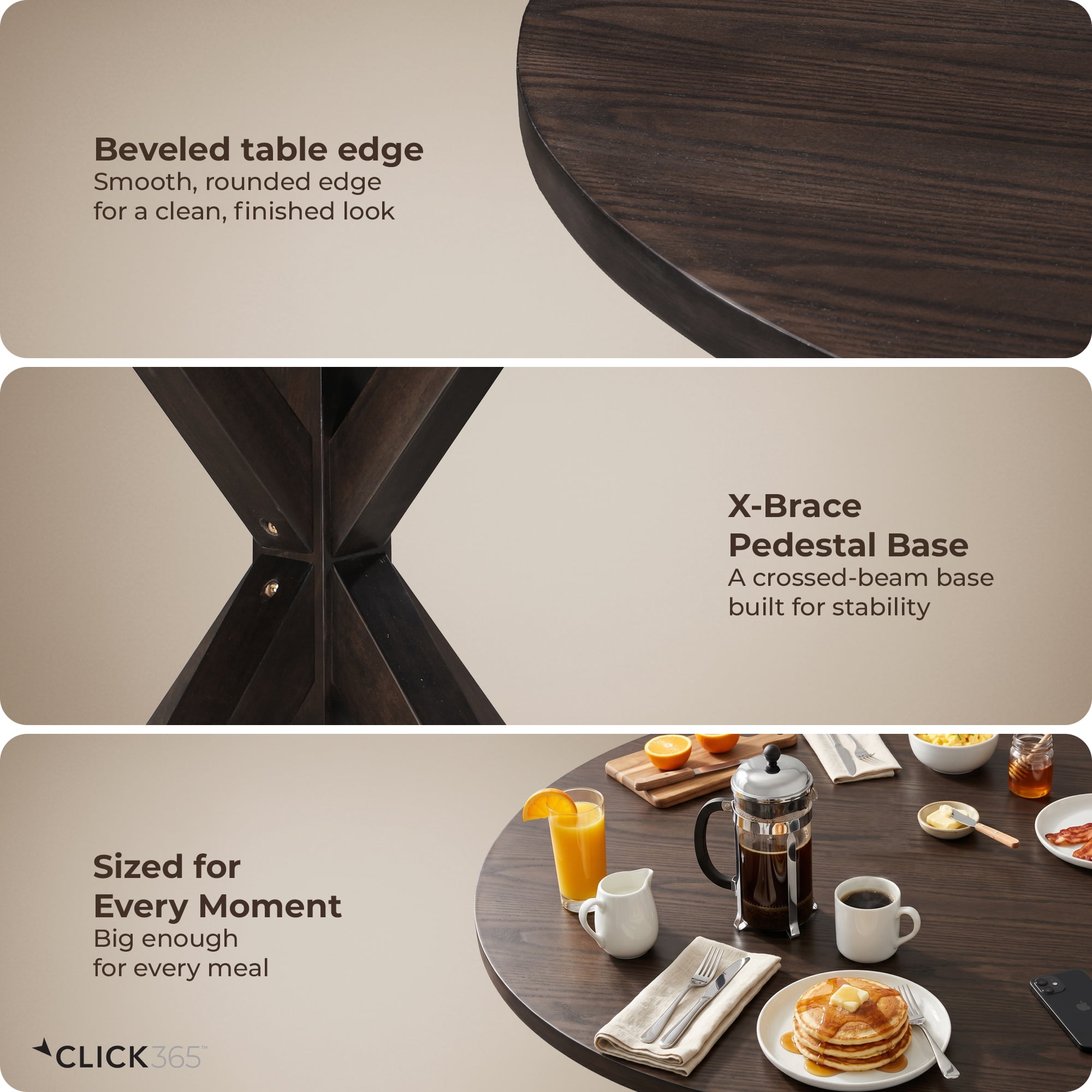 Finch Alfred Round Dining Table Rustic Dark Brown