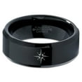 thumbnail image 2 of Tungsten Heart Compass Band Ring 8mm Men Women Comfort Fit Black Beveled Edge Polished, 2 of 4