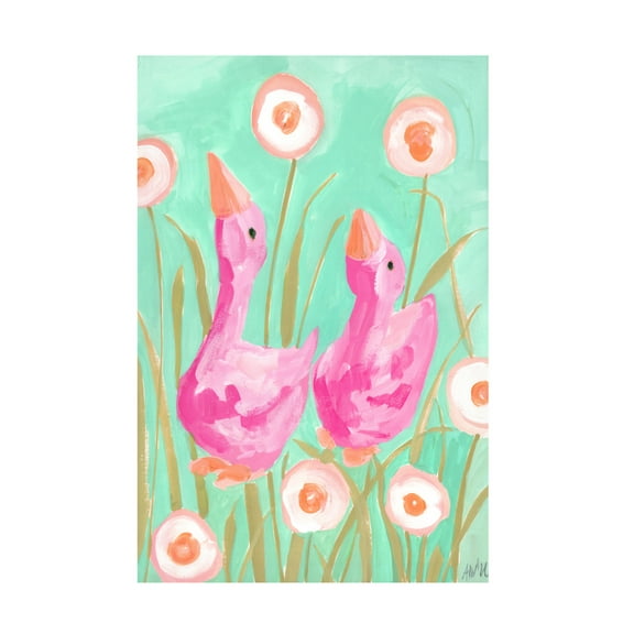 Trademark Fine Art Ania Zwara Pink Gees In The Garden Canvas Wall Art