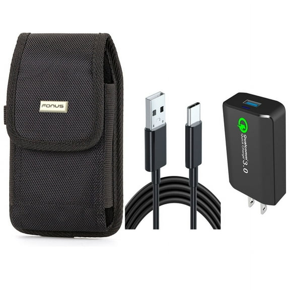 Case Belt Clip & Home Charger for iPhone 15 Pro - Rugged Holster Canvas Cover and 18W Fast 6ft USB Cable Type-C Quick Charge D1G for iPhone 15 Pro (6.1")