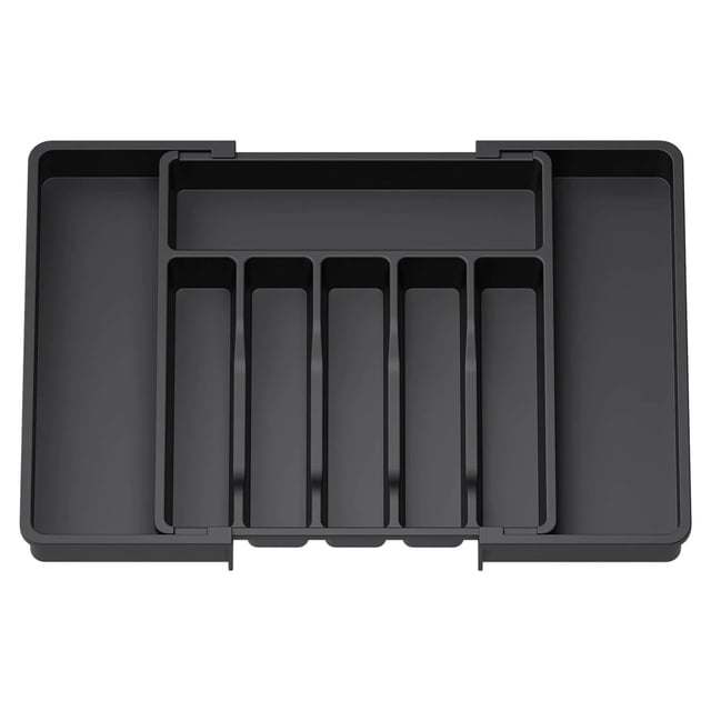 Organizador de cajones para cubiertos, bandeja expandible para utensilios de cocina, soporte ajustable para cubiertos y cubiertos, color negro