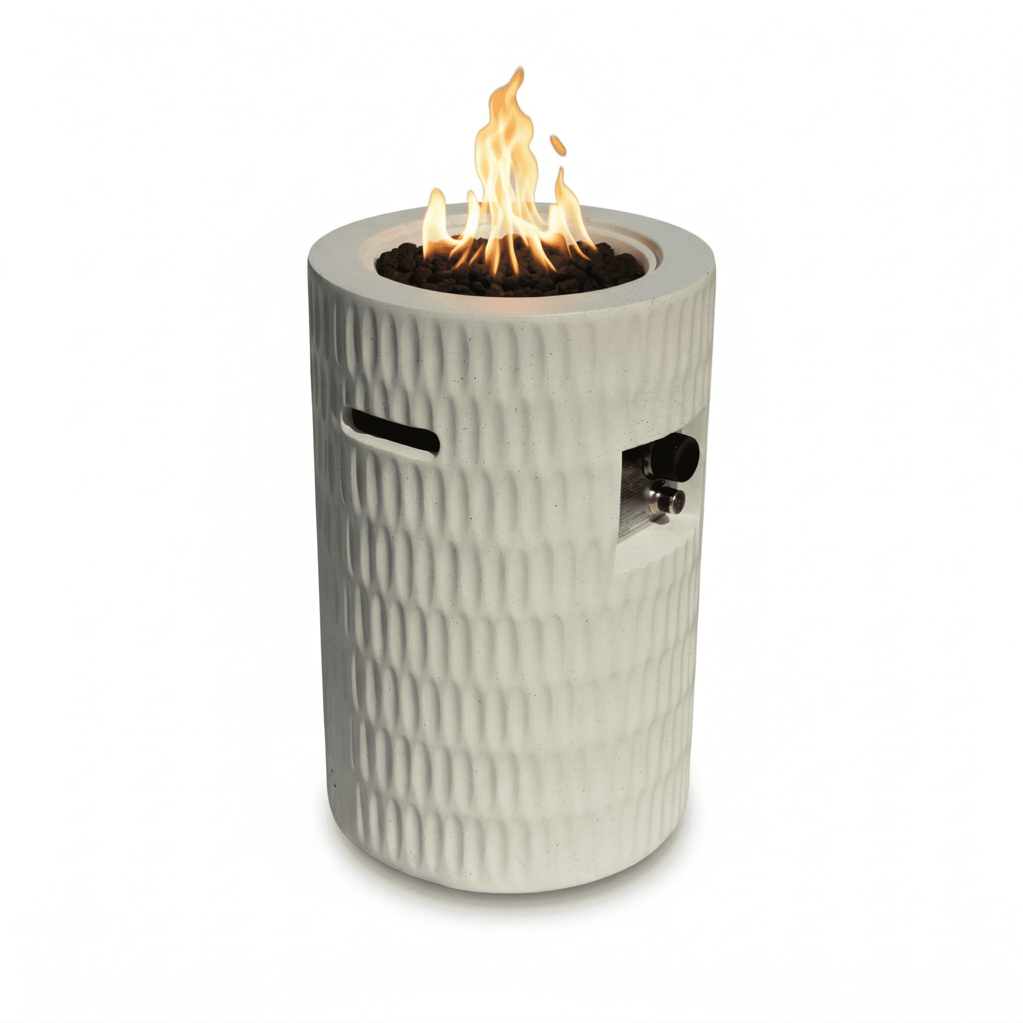 Mintazer 26" Propane Fire Pit, 40,000 BTU Cylindrical Concrete Outdoor Fire Pit with Hidden Tank & Waterproof Cover for Patio Backyard Deck, Beige