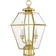 thumbnail image 2 of 9 inch 2 Light Polished Brass Outdoor Post Lantern Pendant Lighting Fixture with Clear Beveled Glass Shade backed with Hand Crafted Solid Brass material for patio, front porch, entryway and more, 2 of 7