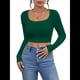 thumbnail image 1 of Tops Cortos de Larga para Mujer, con Cuello Cuadrado Acanalado, Ajustados, Informales, A para Dama Verde Oscuro L, 1 of 7