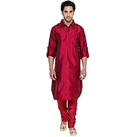 

Royal Kurta Men s Silk Blend Pathani Long Kurta Red