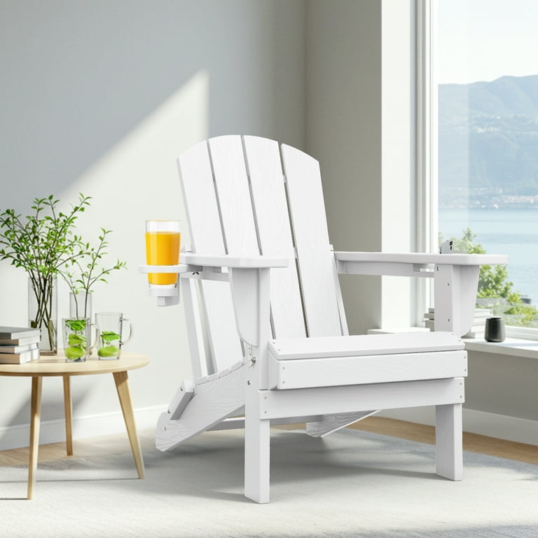 SERWALL Folding Adirondack Chairs, White, HDPE All-Weather Fire