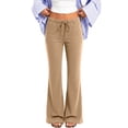 thumbnail image 3 of WULMLEO Sweatpants Women Flare Leggings Drawstring Wide Leg Baggy Y2k Yoga Pants Camel S, 3 of 8