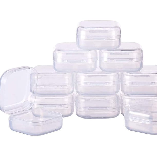 50 mini cajas de almacenamiento de plástico transparente de 3,5 x 3,5 x 1,7 cm