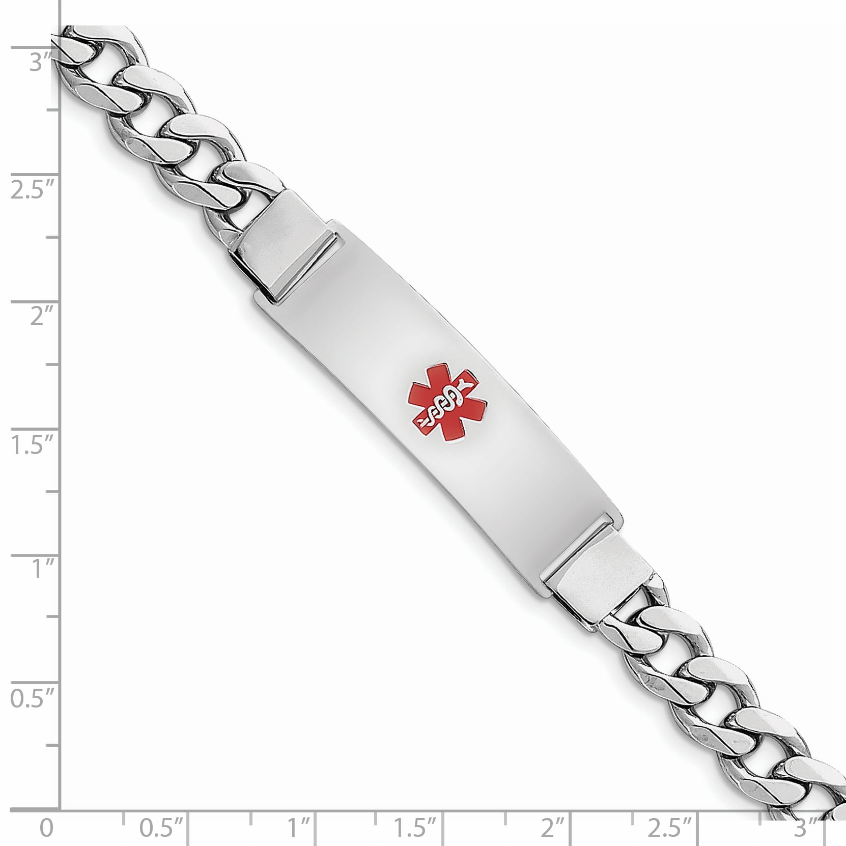Sterling Silver Rhodium-plated Medical ID Curb Link Bracelet 8 Inch ...